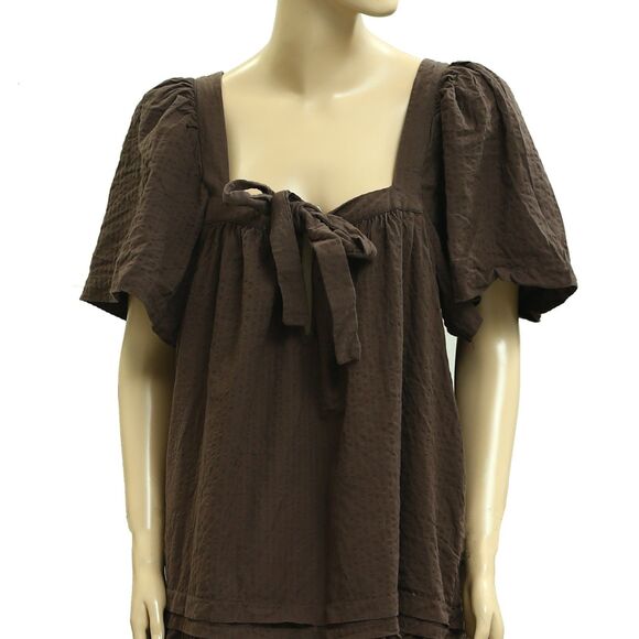 Free People Baldwin Midi Dress Lace Tiered Eyelet Embroidered Brown M New 282883 - Picture 2 of 5